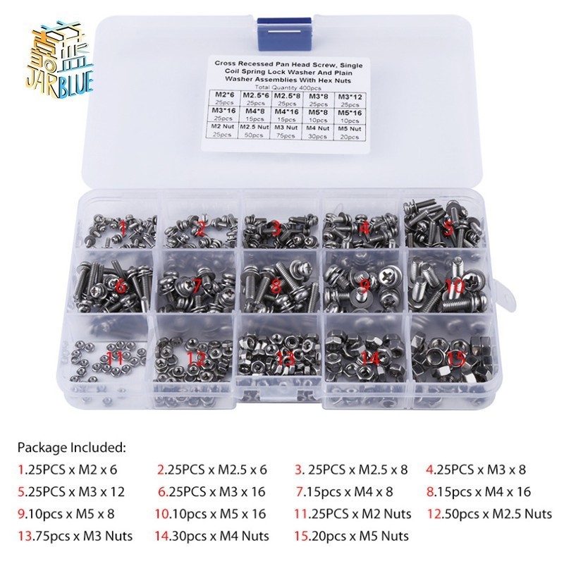 400 adet/grup M2 M2.5 M3 M4 M5 - Nuts Mix incelemesi ve fiyatı
